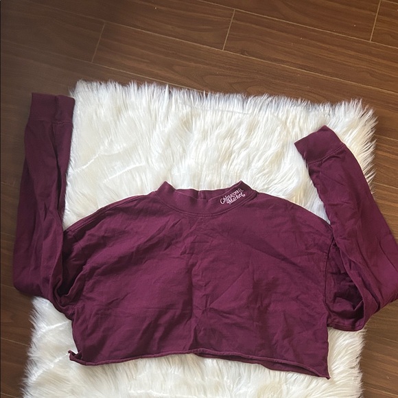 chinatown market Tops - CHINATOWN MARKET Maroon Cropped Long Sleeve Crew Neck Mock Neck M